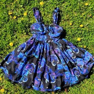 Gorgeous Blue, Black, and Purple Abstract Floral Dress